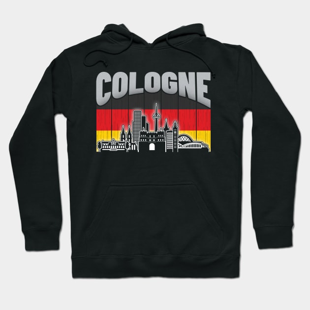 Cologne Germany Skyline Vintage German Flag Hoodie by travel2xplanet